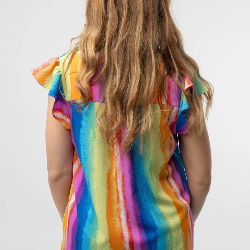 Multi-colored Flutter Sleeve Blouse with Peter Pan Collar-Medium - Picture 3 of 7